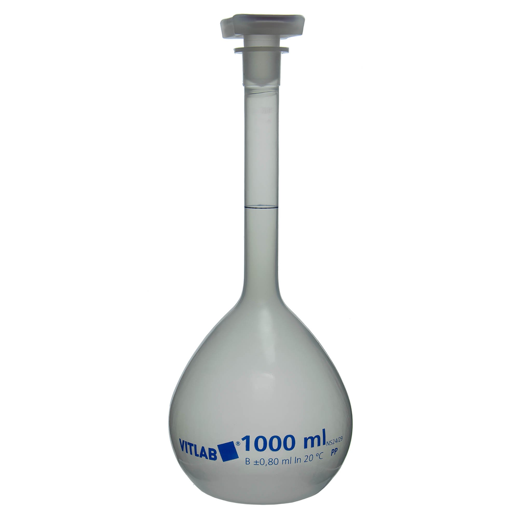 Class B Polypropylene (PP) Volumetric Flask with PP Stopper - 1000mL (Pack of 1)