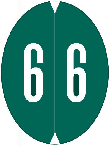 VRE GBS 8857 Match VONM Series Numeric Oval Labels - Number 6 - Dark Green
