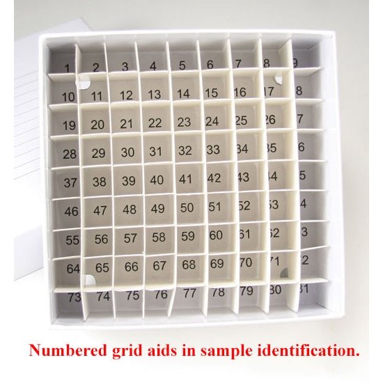 Polypropylene Freezer Box for 15 or 50mL Tubes, Blue With Numbered Grid And  Lid, 4/PK