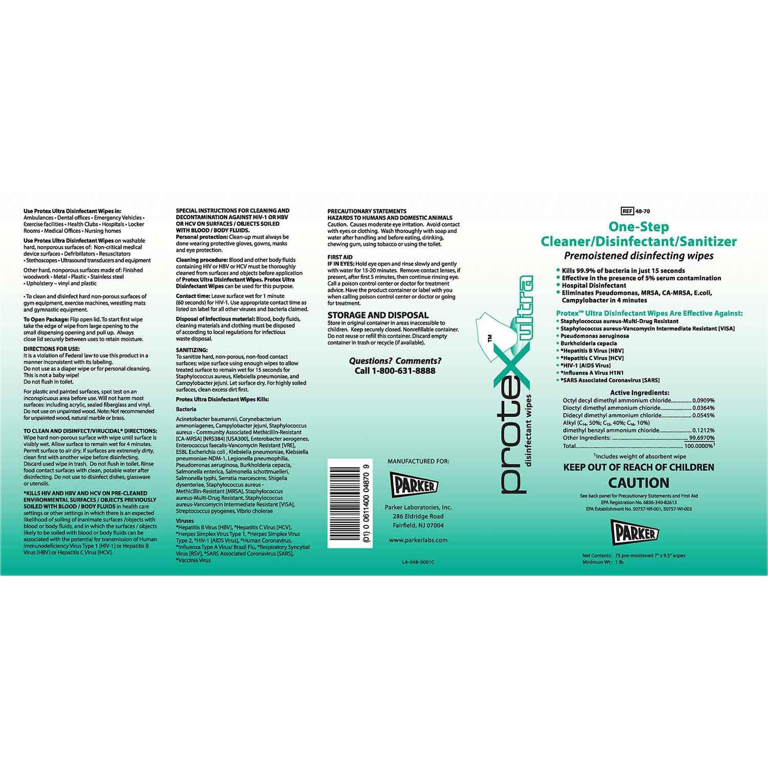 Parker Labs 4870 Protex Disinfectant Wipe Canister