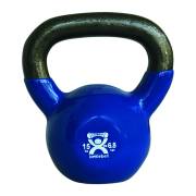 CanDo® Vinyl-Coated Cast-Iron Kettlebell - 15 lbs, Blue (Per Each)
