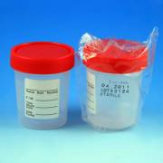 4oz Specimen Container with 1/4-Turn Red Screw Cap and Tri-Lingual ID Label - Sterile