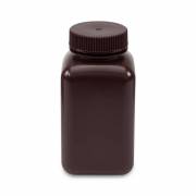 Diamond® RealSeal™ Wide Mouth, Square, Amber HDPE Bottle with PP Cap - 500 mL (Pack of 12)