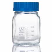 Globe Glass™ Square Wide Mouth Media Bottles with GL80 Screw Cap - 500 mL