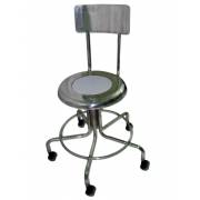 MRI Non-Magnetic Stainless Steel Stool with Backrest & Dual Wheel Casters - 15