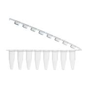 0.2 mL 8-Strip PCR Tube with Hinged Attached Cap Strip - Flat Cap (Box of 125)