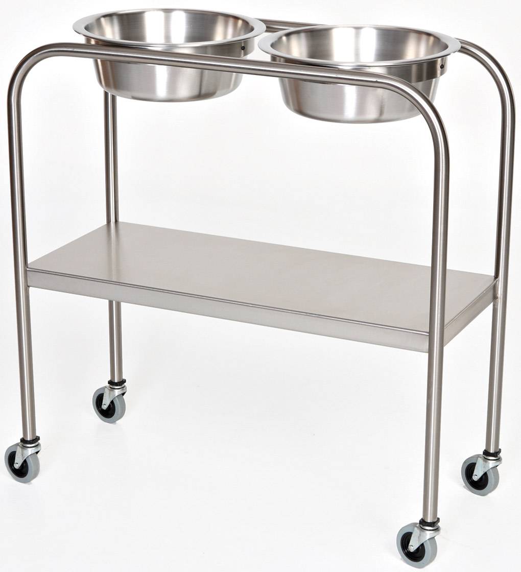 SS Solution Stand With Double Basin Lower Shelf Mid Central Medical