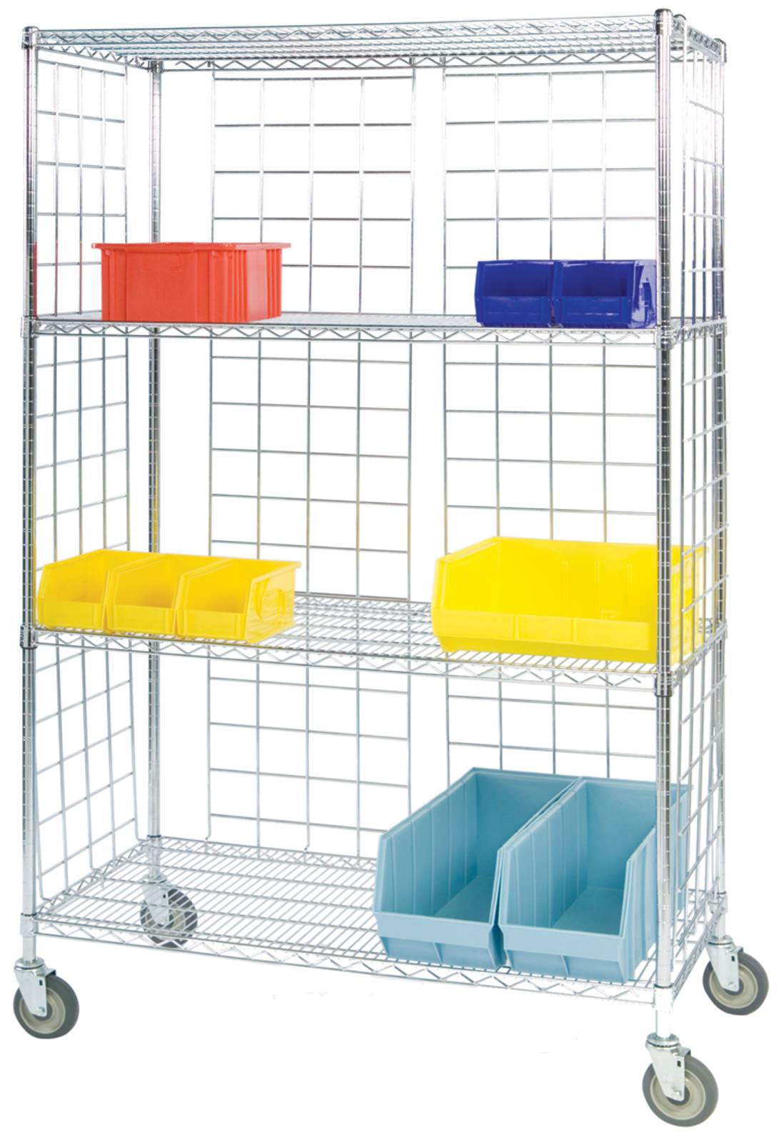 Lakeside Round Post 3Side Enclosed Wire Shelf Carts