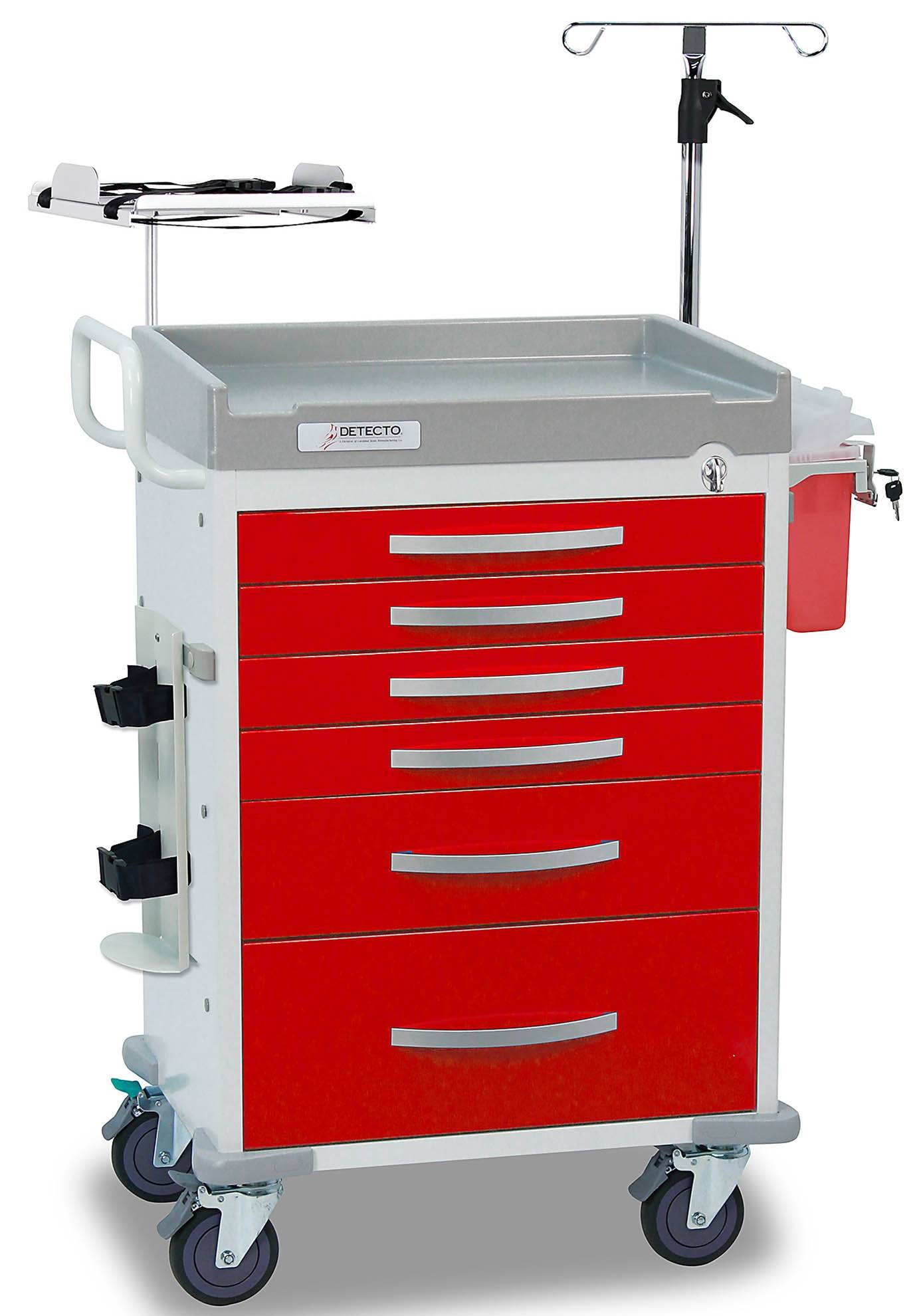Detecto RC333369REDL Rescue Series Loaded ER Medical Cart 6 Red Drawers
