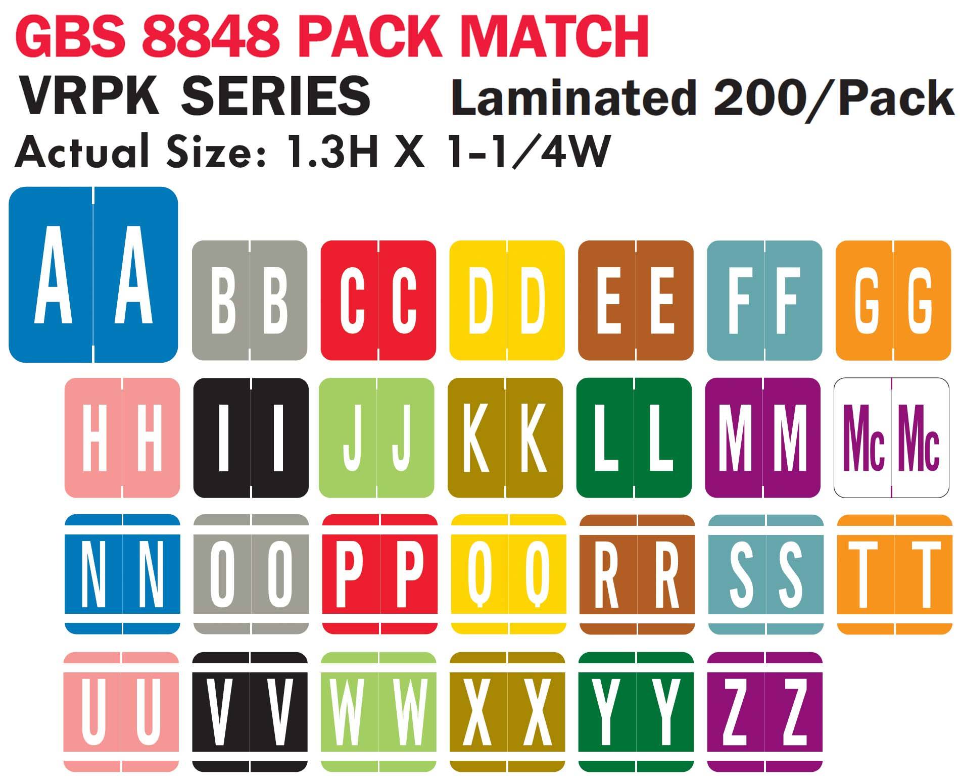 Arden Label GBS 8848 Match VRPK Series Alpha Sheet Laminated Labels