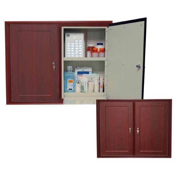 Double Medication Cabinets Each With Decorative Panel Door Key