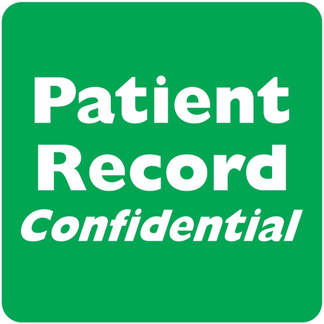 Patient Record Confidential Label 2"x2" White on Green MAP255
