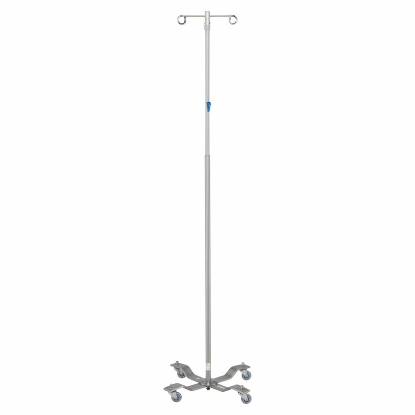 Blickman 0518889000 Stainless Steel IV Stand Model 8889SS with 4-Leg Heavy-Duty Base, Thumb Control, 2-Hook