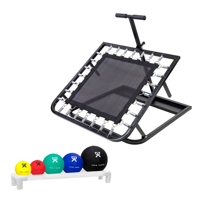 CanDo® 10-3131 Square Ball Rebounder with Soft and Pliable Medicine Ball, 5-Piece Set - With Plastic Rack