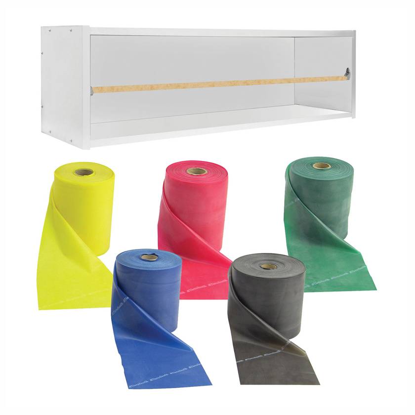 CanDo® 10-5487 Dispens-a-Band® Dispenser Storage Rack with Thera-Band® Latex-Free Exercise Band, 50-Yard Roll, 5-Piece Set