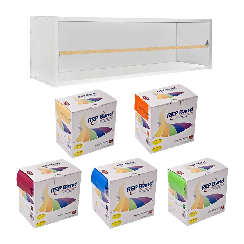 CanDo® 10-5488 Dispens-a-Band® Dispenser Storage Rack with REP Band® Latex-Free Exercise Band, 50-Yard Roll, 5-Piece Set