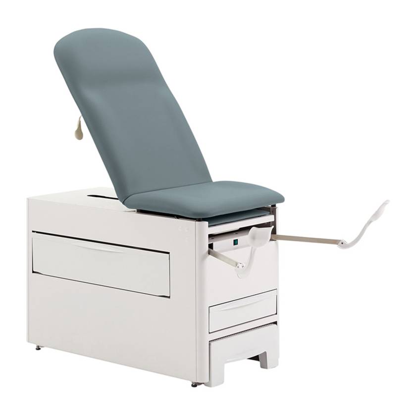 Brewer 1000A-32 Access® 1000 Medical Exam Table with Pneumatic Backrest, Stirrups and 120V Power Outlet - Blue Fog (Drawer Warmer Switch is Not Included)