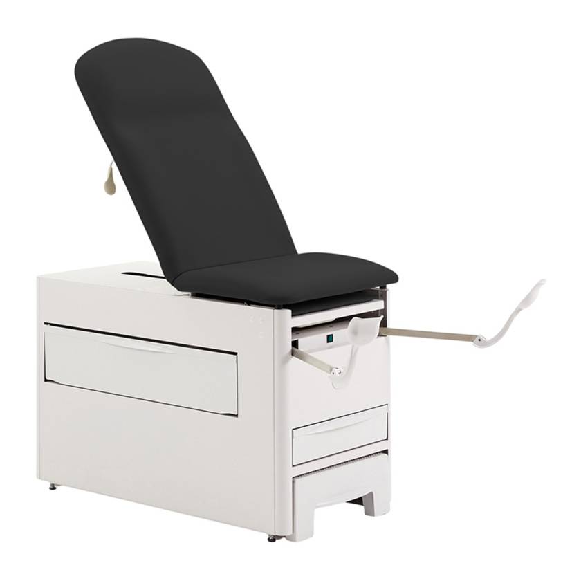 Brewer 1000A-NR-24 Access® 1000 Medical Exam Table with Pneumatic Backrest and Stirrups - Black Satin (Drawer Warmer Switch is Not Included)