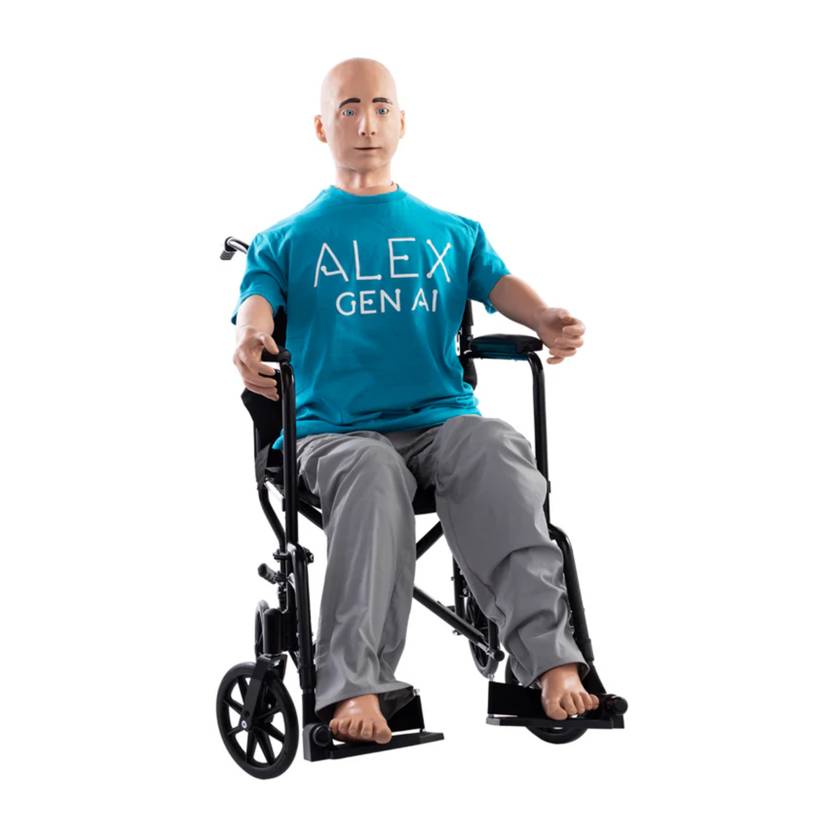 Nasco 101-7130AI ALEX Gen AI Patient Simulator - Light Skin Tone, Sitting on a Wheelchair (Wheelchair is not included)
