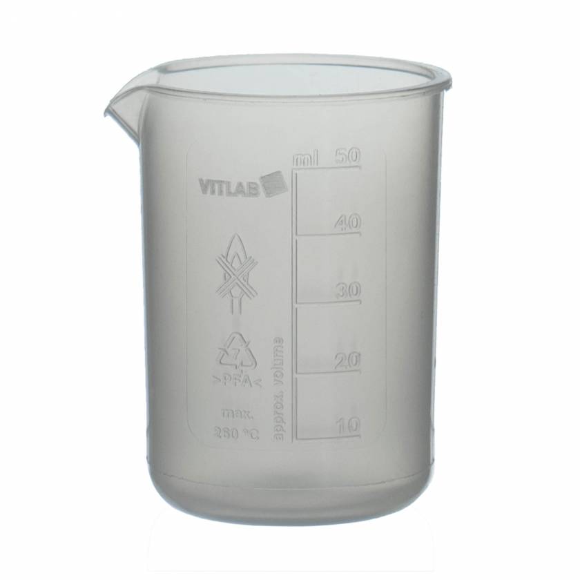 BrandTech 110305 PFA Low Form Griffin Beaker with Molded Graduations - 50mL