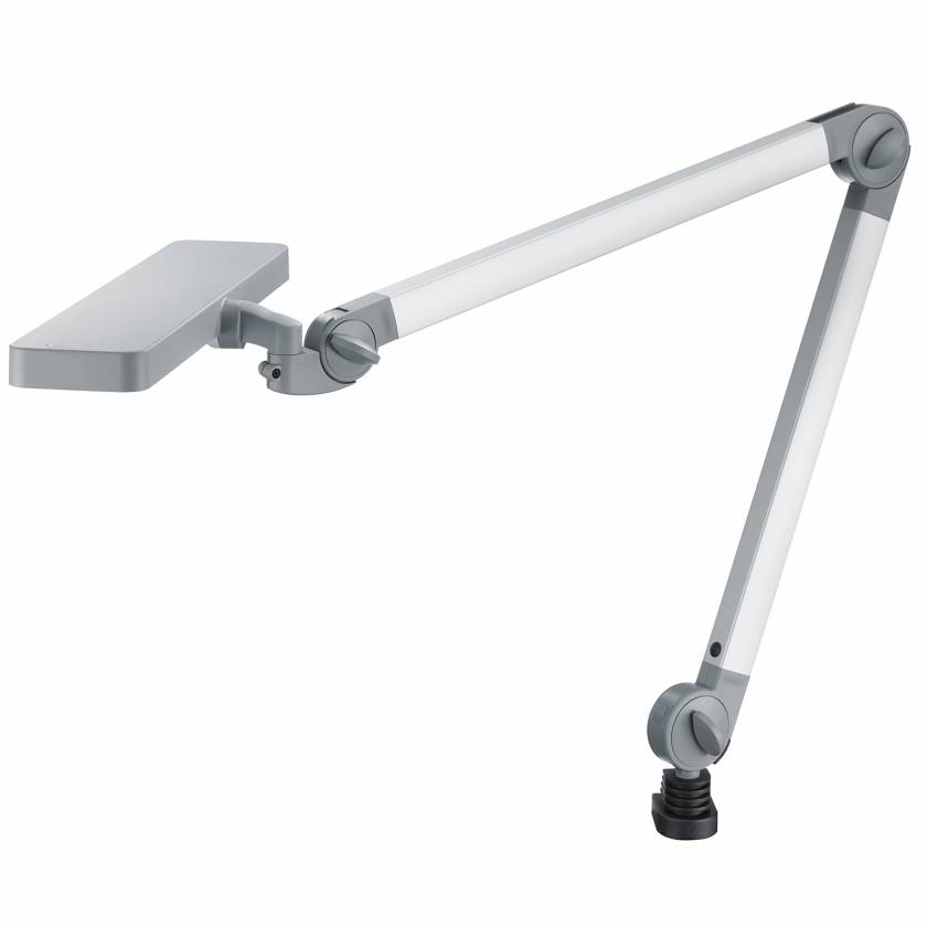 Waldmann 113686000-00753168 ALD LED Task Light with 31" Double Arm, Table Clamp Mounted - Side View