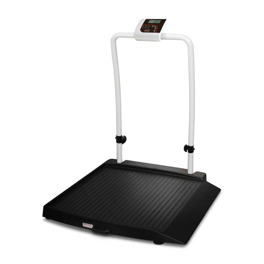 350-10-2 Series Rice Lake Single-Ramp Wheelchair Scale with Integrated Handrail, Left Angle View