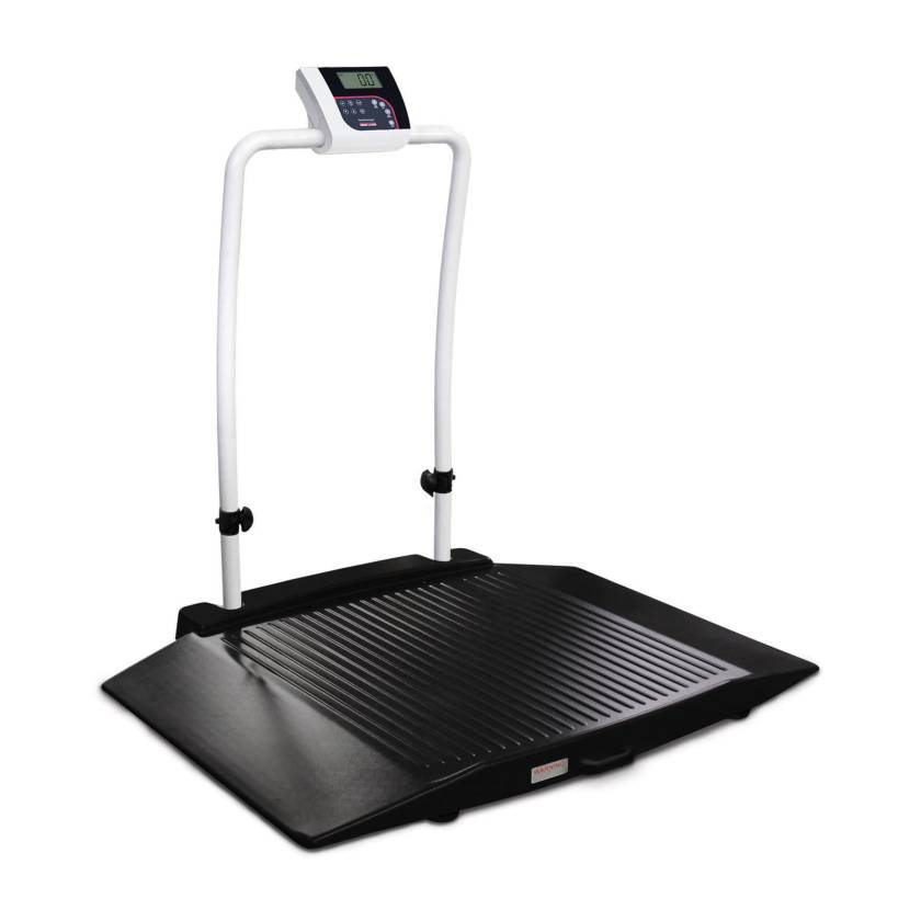 350-10-3 Series Rice Lake Dual-Ramp Wheelchair Scale with Integrated Handrail, Right Angle View