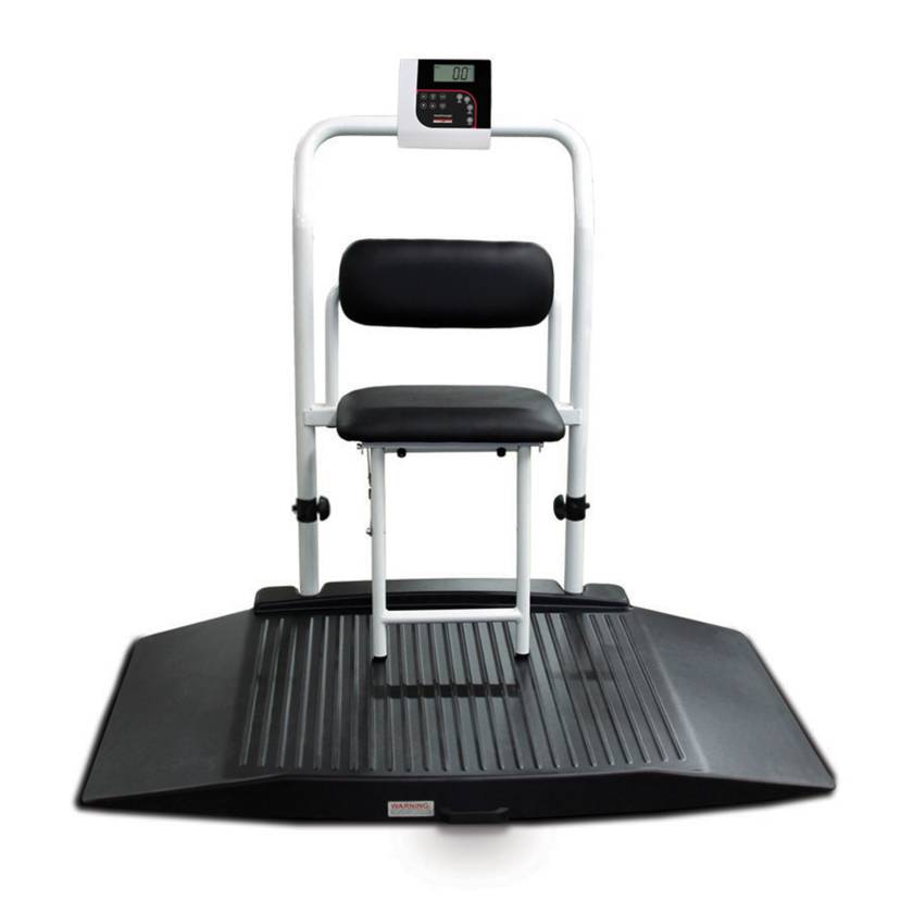 350-10-4 Series Rice Lake Dual-Ramp Wheelchair Scale with Integrated Seat and Handrail, Front View