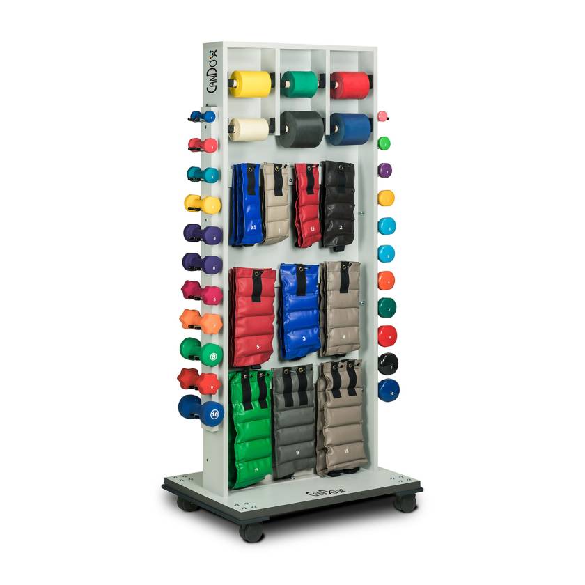 CanDo® 15-4255 Mobile Weight Rack with Mirror - With Cuff Weights, 50 Yard Band Set, and Dumbbells