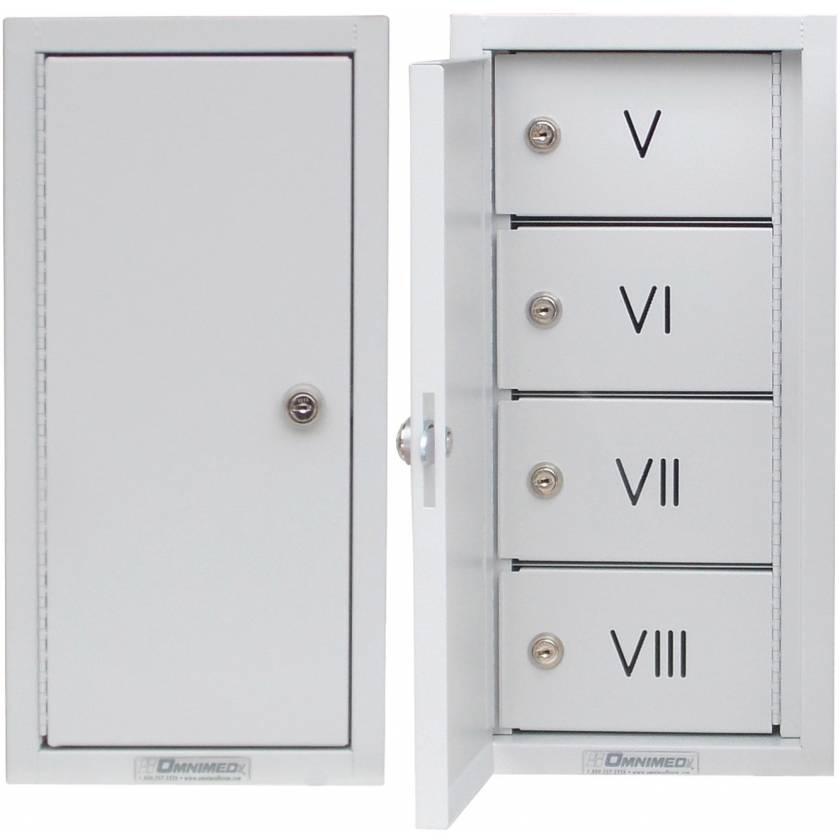 Segmented Narcotics Cabinet - Compartment Labeled V-VIII