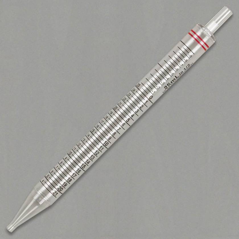 25mL Shorty Serological Pipette - 230mm - Red Striped Color Coded - Sterile