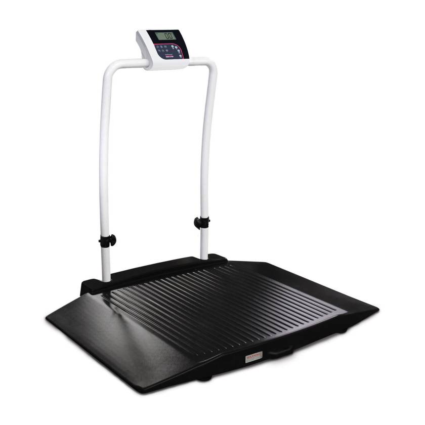 Rice Lake 204404 Dual-Ramp Veterinary Scale with Integrated Handrail, Right Angle View