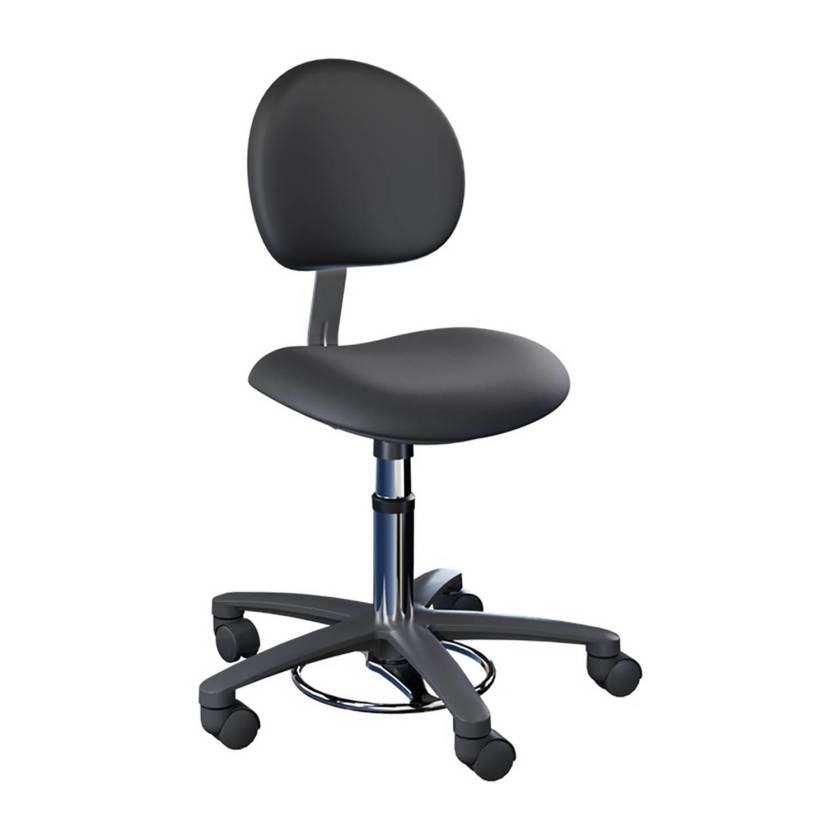 Brewer Model 21340B Millennium Seamless Upholstery Surgeon Stool with Backrest - Black Satin Upholstery
