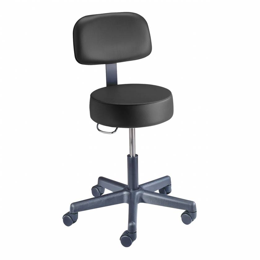 Brewer Company Model 22500B Value Plus Pneumatic Stool with Backrest - Black Satin Upholstery