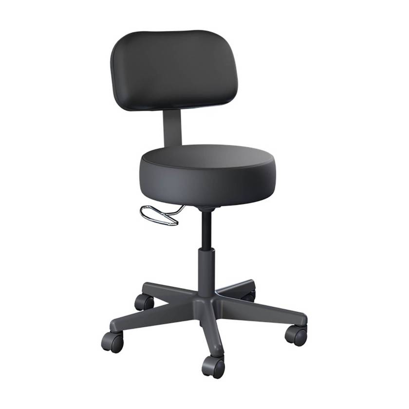 Brewer Model 22500B Value Plus Pneumatic Stool with Backrest - Black Satin Upholstery