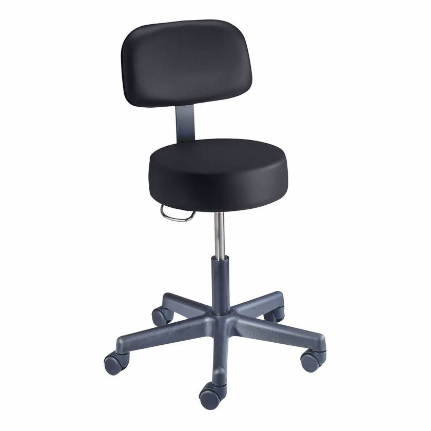 Brewer Company Model 22500BV Value Plus Pneumatic Stool with Backrest & Seamless Seat - Black Upholstery