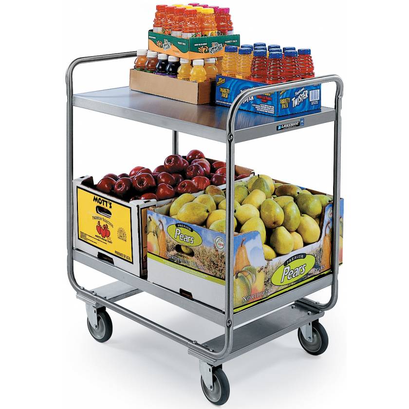 Lakeside Chrome Tubular Utility Cart - 2 Stainless Steel Shelves - Medium Duty 500 lbs Capacity