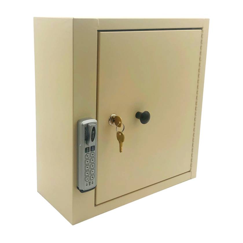 Omnimed 291665 OmniGuard Narcotic Cabinet with E-Lock, 15" H x 14" W x 6" D - Without Audit Lock, Beige, Left Angle View