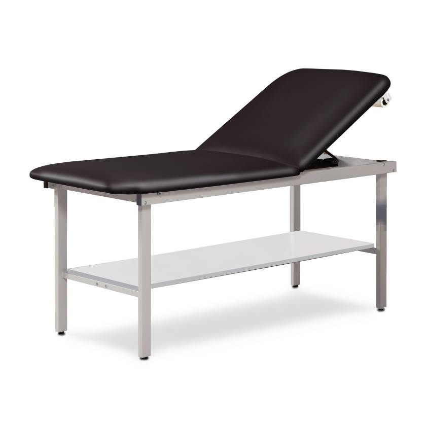 Clinton 3020-E Alpha Express Treatment Table with Adjustable Backrest and Full Shelf - Black (Paper Roll is Not Included)