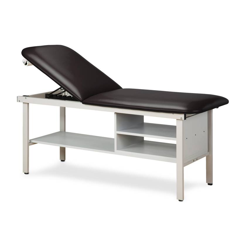 Clinton 3030-E Alpha Express Treatment Table with Adjustable Backrest and Shelving - Black (Paper Roll is Not Included)