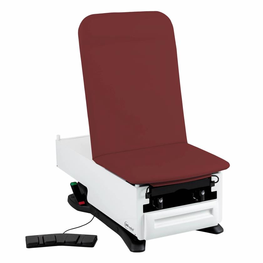 Model 3502-500-300FW FusionONE+ ProGlide Power Hi-Lo Power Backrest Exam Table with WheelBase System, Foot Control & Stirrups - Fine Wine