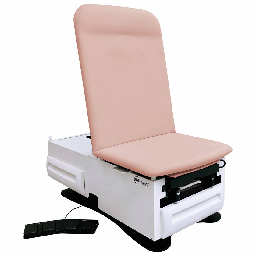 UMF Medical 3502 FusionONE+ Power Hi-Lo Power Backrest Exam Table with Foot Control & Stirrups - Cherry Blossom