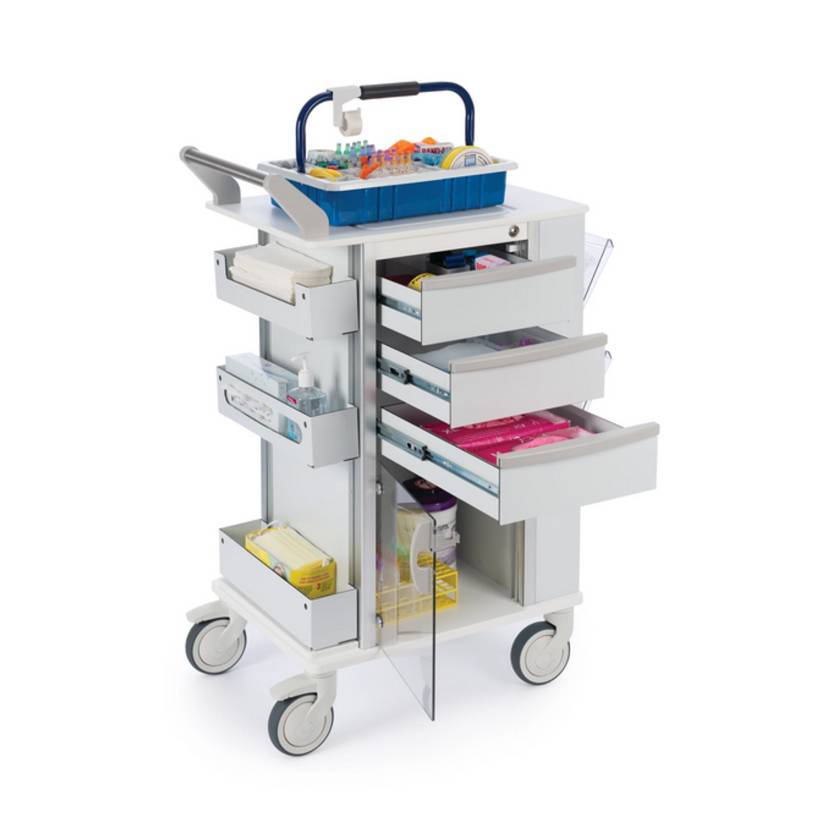 OmniMed 351008 Ergo Phlebotomy Cart with 3 Drawers and Centralized Key Lock (Supplies are Not Included)