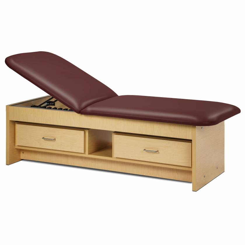 Clinton 3913-27 KD Panel Leg Series Couch with Drawers - Maple Laminate with Burgundy Vinyl Upholstery
