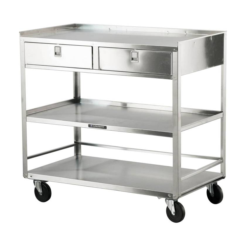 Lakeside Model 474 Stainless Steel Utility Table with 2 Drawers and 3 Shelves