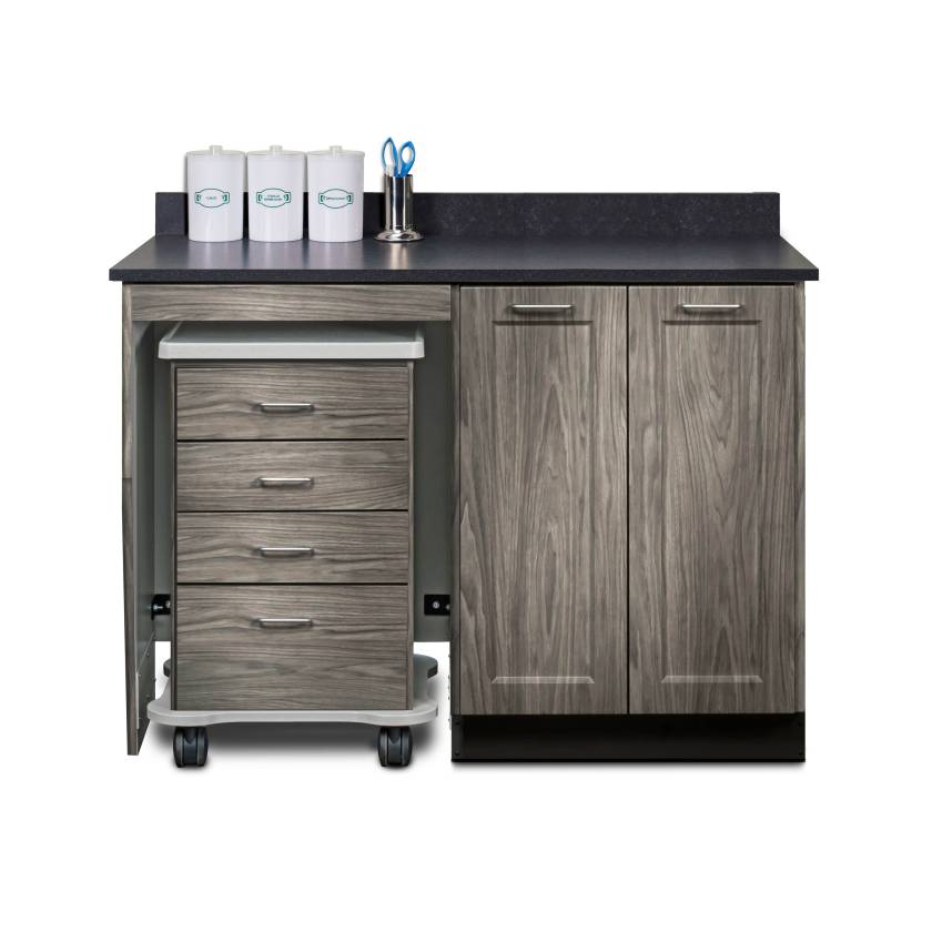 Clinton 58048L Fashion Finish 48" Wide Cart-Mate Cabinet with Left Side 4-Drawer Cart in Metropolis Gray Color and Graphite Talc Countertop (Sundry Jars Sold Separately; Organizer Holder and Scissors NOT Included)