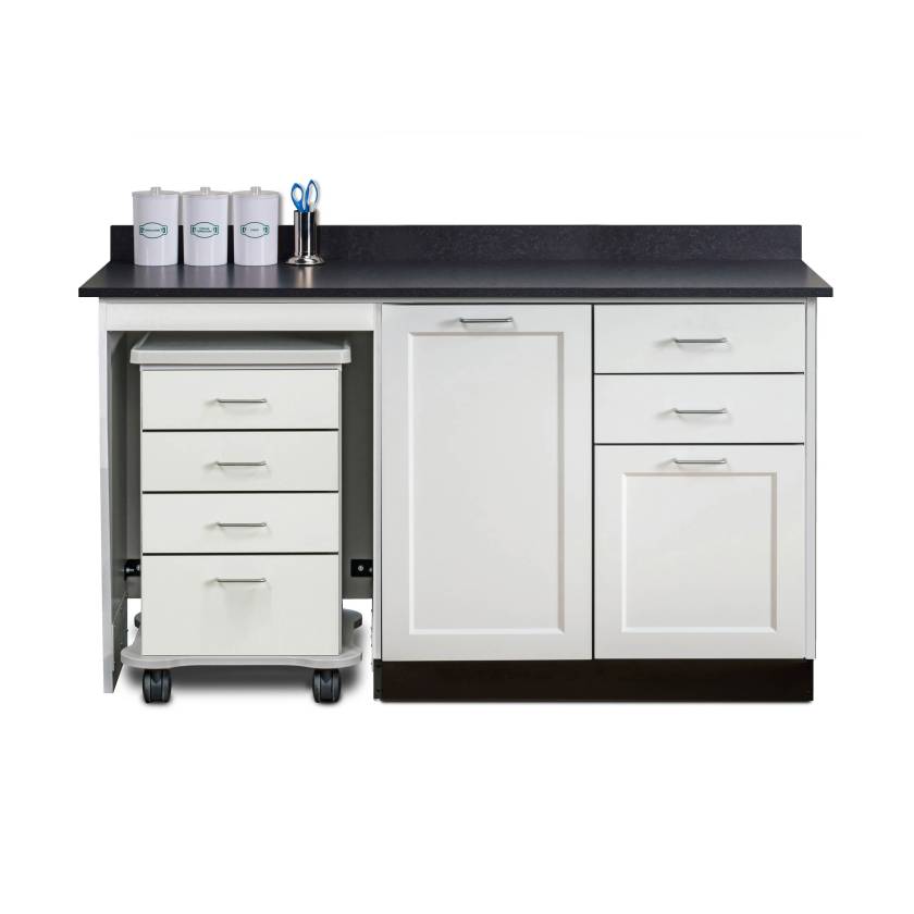 Clinton 58060ML Fashion Finish 60" Wide Cart-Mate Cabinet with Left Side 4-Drawer Cart, Middle Single Door in Arctic White Color and Graphite Talc Countertop (Sundry Jar Sold Separately; Organizer Holder and Scissors NOT Included)