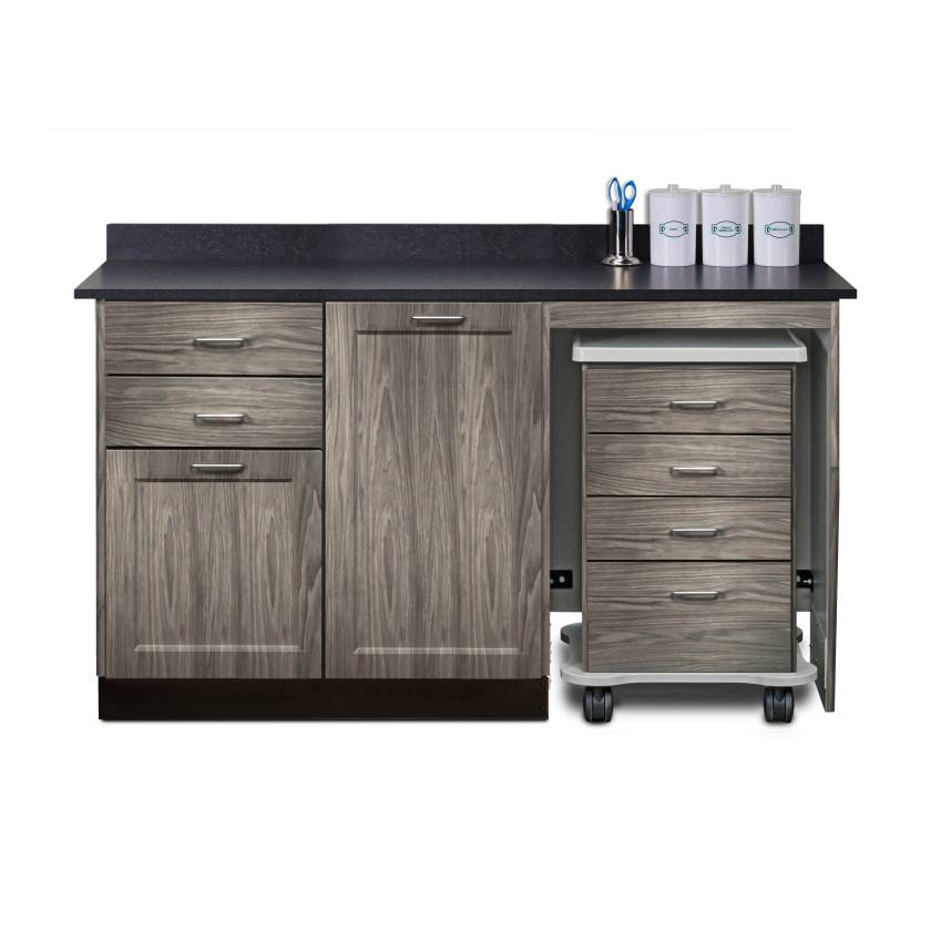 Clinton 58060MR Fashion Finish 60" Wide Cart-Mate Cabinet with Right Side 4-Drawer Cart, Middle Single Door in Metropolis Gray Color and Graphite Talc Countertop (Sundry Jar Sold Separately; Organizer Holder and Scissors NOT Included)