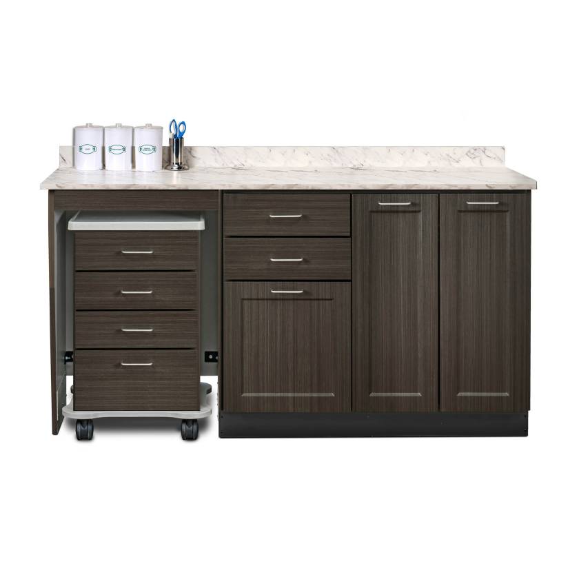 Clinton 58066L Fashion Finish 66" Wide Cart-Mate Cabinet with Left Side 4-Drawer Cart in Twilight Color and Classic Marble Countertop (Sundry Jar Sold Separately; Organizer Holder and Scissors NOT Included)