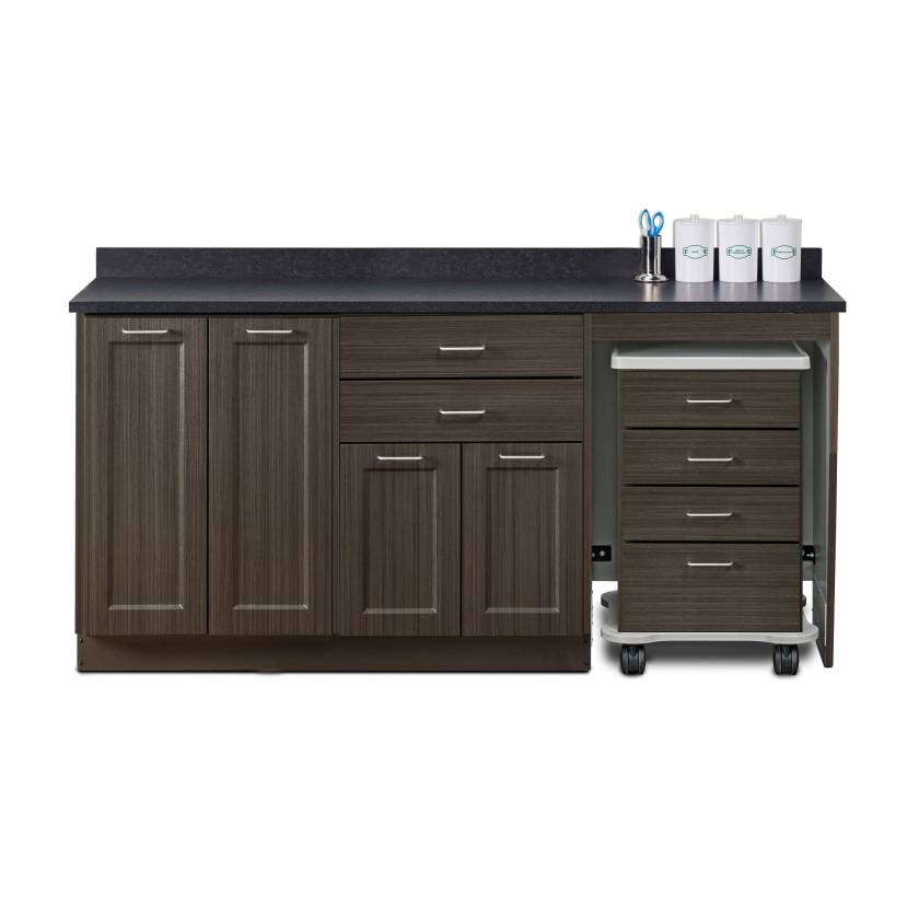 Clinton 58072R Fashion Finish 72" Wide Cart-Mate Cabinet with Right Side 4-Drawer Cart, Left Side Double-Door in Metropolis Gray Color, and Graphite Talc Countertop (Sundry Jar Sold Separately; Organizer Holder and Scissors NOT Included)